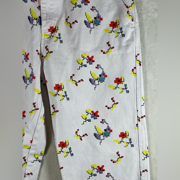 Obey Women’s Size 27 White Carpenter Cotton Pants with 8-Bit Floral Print Bug - Picture 3 of 13